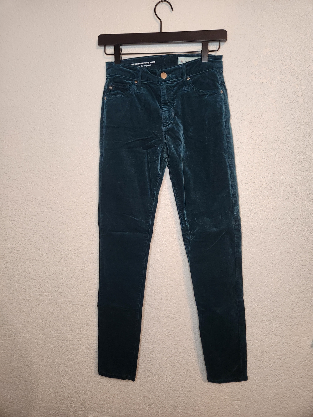 AG Adriano Goldschmied stevie ankle straight High Rise Green Velvet Pants 25r